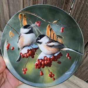 Knowles Art Glass Plate with Birds and Berries